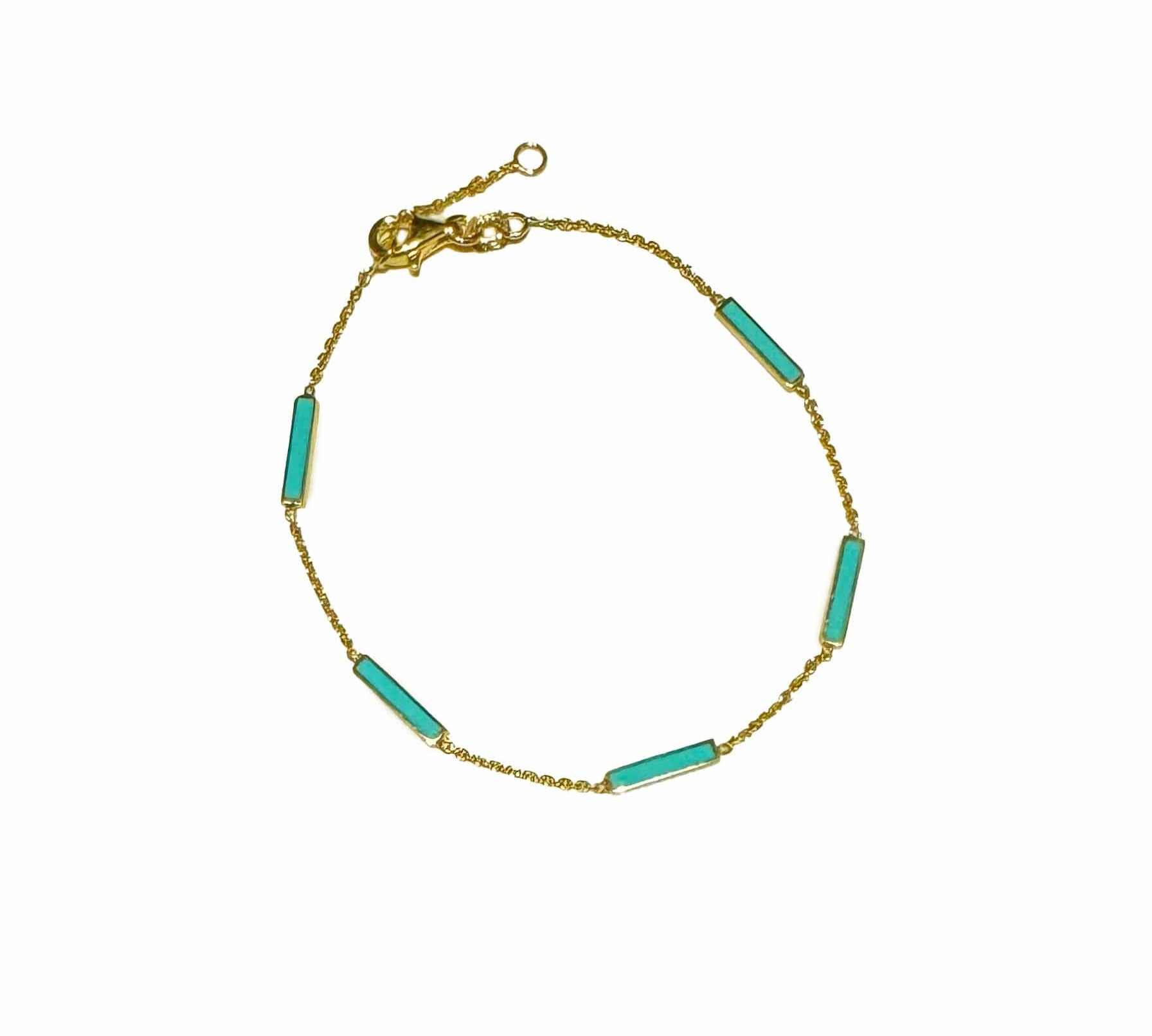 Bracelets Turquoise Blue 14K Turquoise Blue Enamel Bar Chain Bracelet