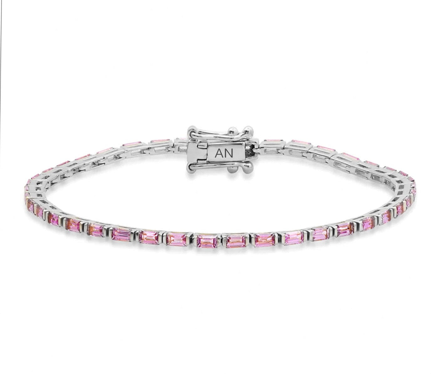 Bracelets White Gold / 14K 14K & 18K Gold Pink Sapphire Baguette Tennis Anklet, East West