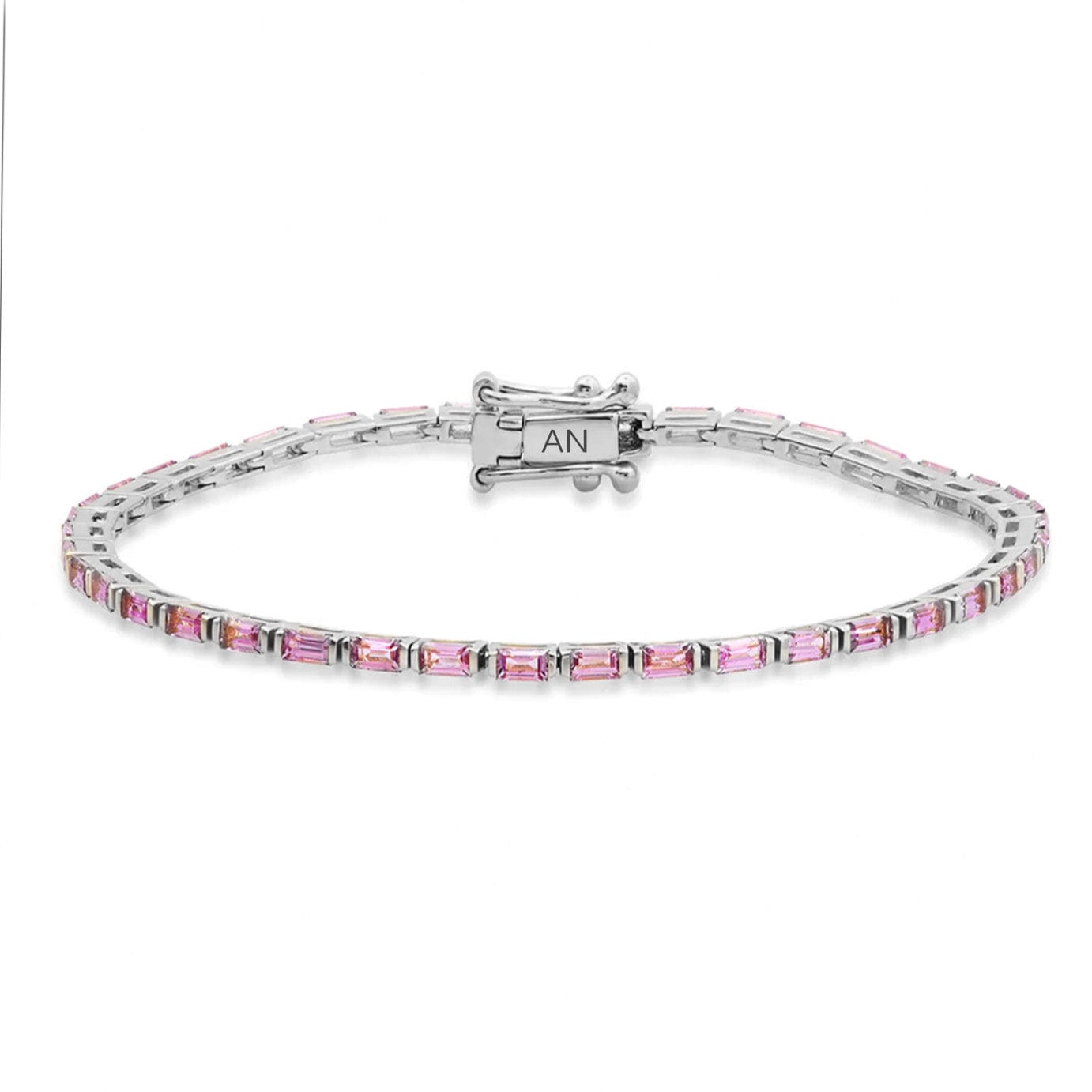 Bracelets White Gold / 14K 14K & 18K Gold Pink Sapphire Baguette Tennis Anklet, East West