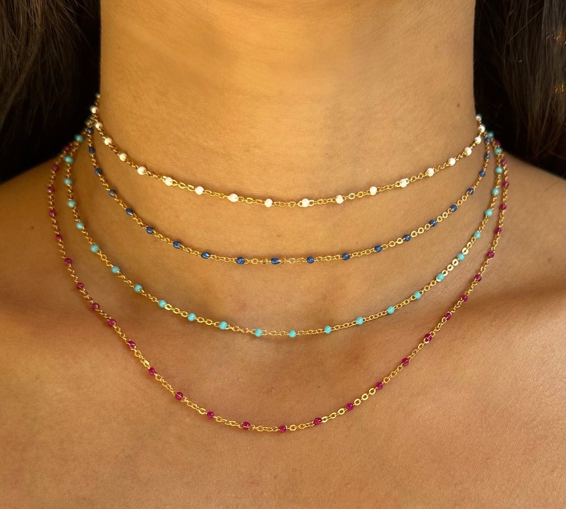 Bracelets White Green Enamel Bead Necklace
