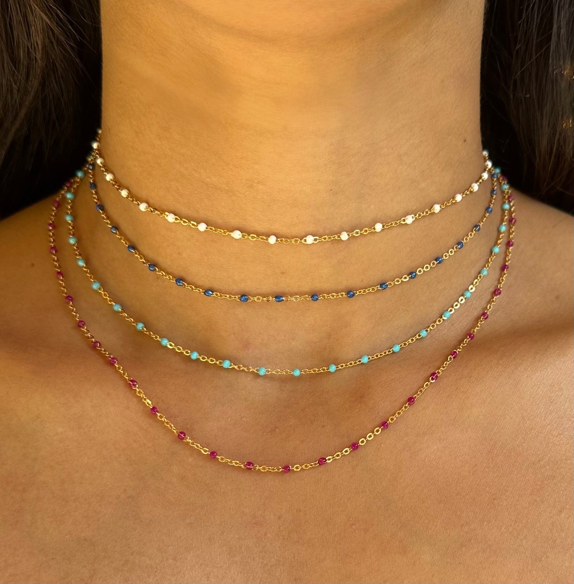Bracelets White White Enamel Bead Necklace