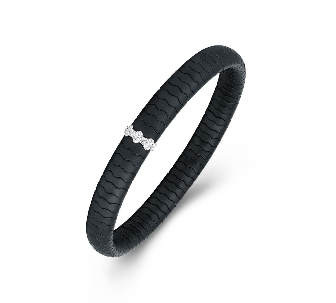 Bracelets XS:  45mm / 1 / Black 18K Gold Color Ceramic and Diamond Wave Stretch Bracelet