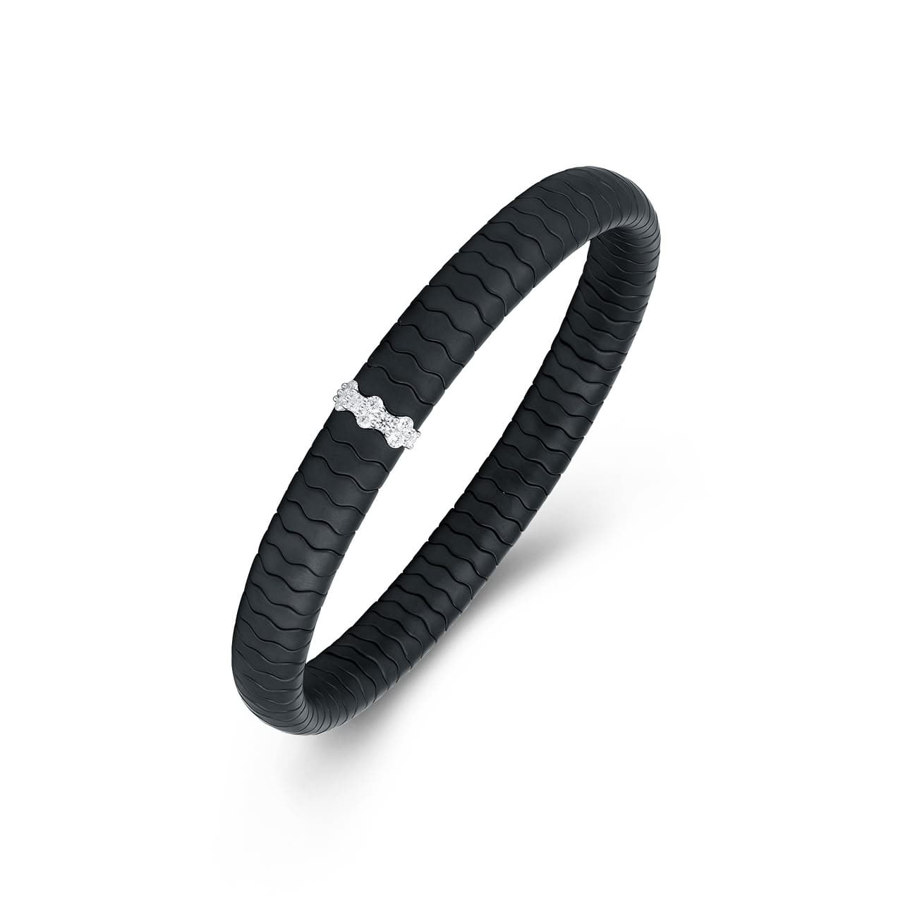 Bracelets XS:  45mm / 1 / Black 18K Gold Color Ceramic and Diamond Wave Stretch Bracelet