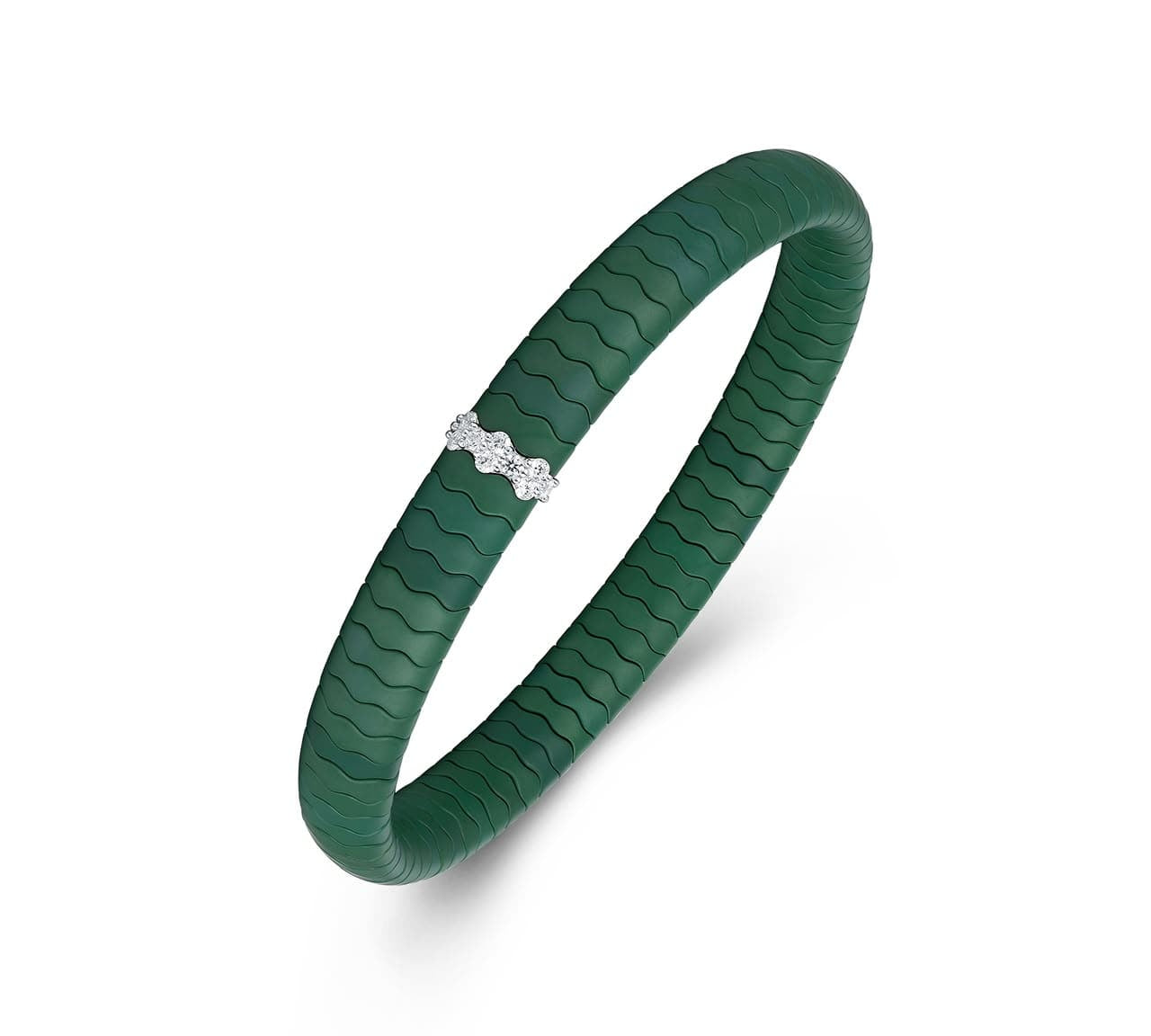 Bracelets XS:  45mm / 1 / Green 18K Gold Color Ceramic and Diamond Wave Stretch Bracelet