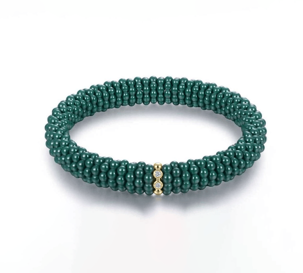 Bracelets XS:  45mm / 1 / Green 18K Gold Puffy Color Ceramic and Diamond Wave Stretch Bracelet