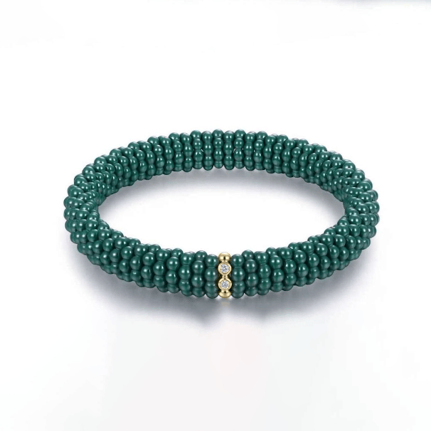Bracelets XS:  45mm / 1 / Green 18K Gold Puffy Color Ceramic and Diamond Wave Stretch Bracelet