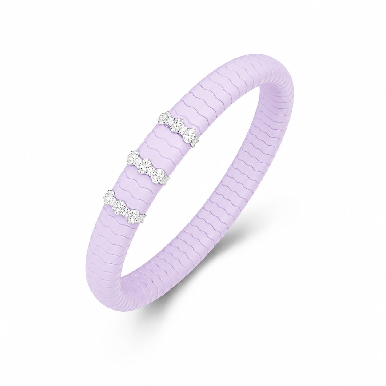 Bracelets XS:  45mm / 1 / Lavender 18K Gold Color Ceramic and Diamond Wave Stretch Bracelet