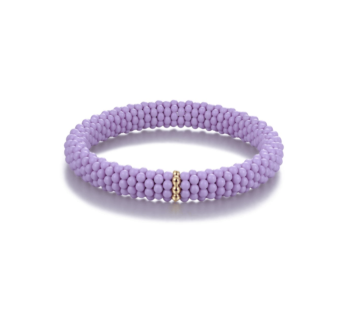 Bracelets XS:  45mm / 1 / Lavender 18K Gold Puffy Color Ceramic and Diamond Wave Stretch Bracelet