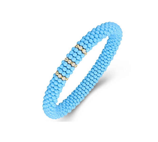 Bracelets XS:  45mm / 1 / Light Blue 18K Gold Puffy Color Ceramic and Diamond Wave Stretch Bracelet