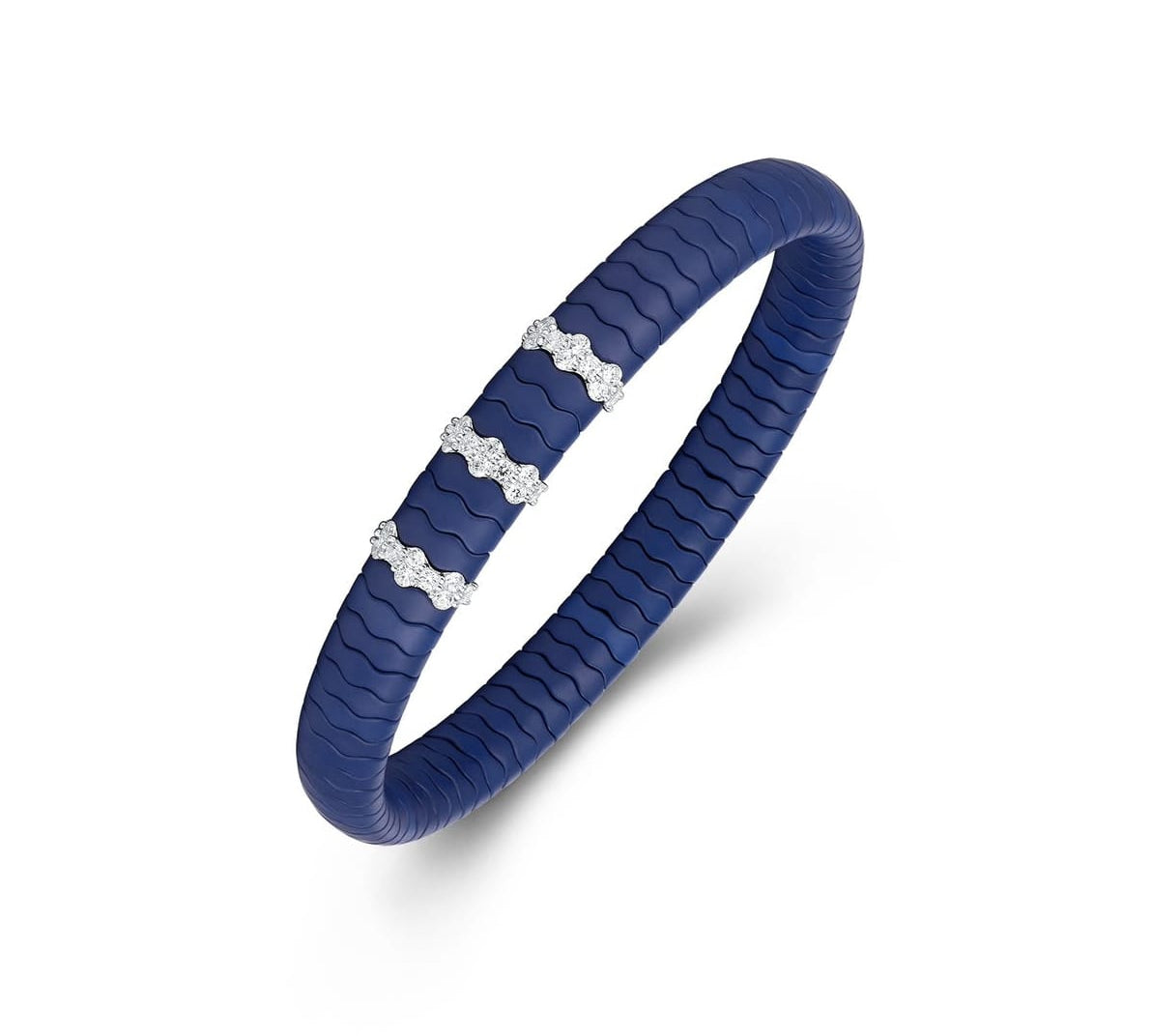 Bracelets XS:  45mm / 1 / Navy 18K Gold Color Ceramic and Diamond Wave Stretch Bracelet