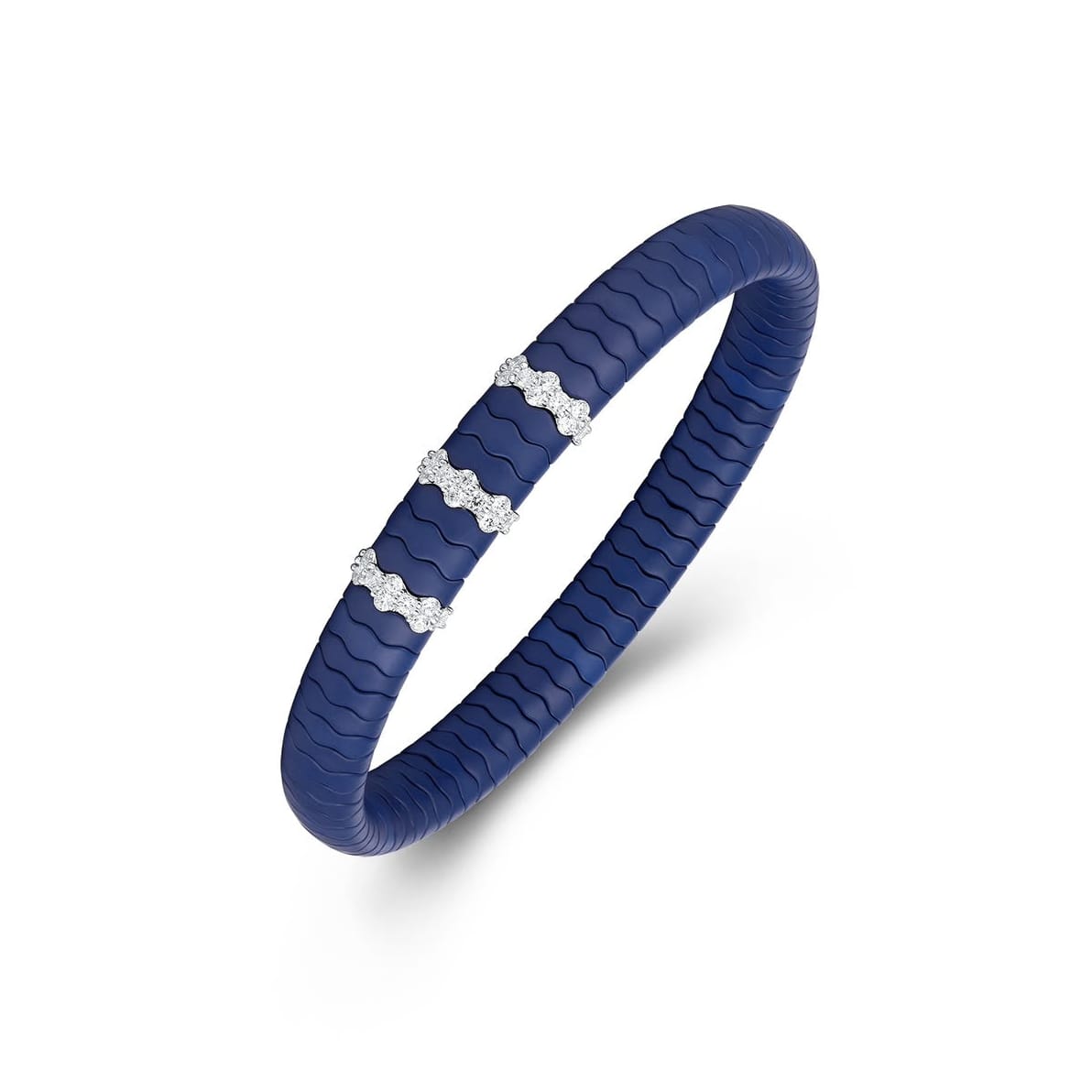 Bracelets XS:  45mm / 1 / Navy 18K Gold Color Ceramic and Diamond Wave Stretch Bracelet