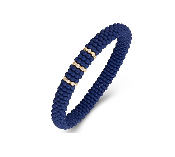 Bracelets XS:  45mm / 1 / Navy 18K Gold Puffy Color Ceramic and Diamond Wave Stretch Bracelet
