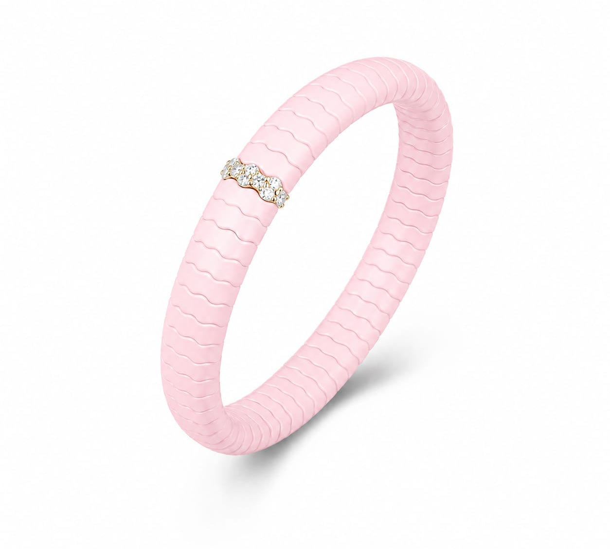 Bracelets XS:  45mm / 1 / pink 18K Gold Color Ceramic and Diamond Wave Stretch Bracelet