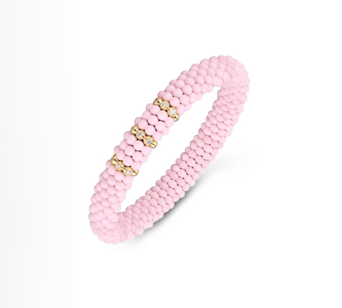 Bracelets XS:  45mm / 1 / pink 18K Gold Puffy Color Ceramic and Diamond Wave Stretch Bracelet