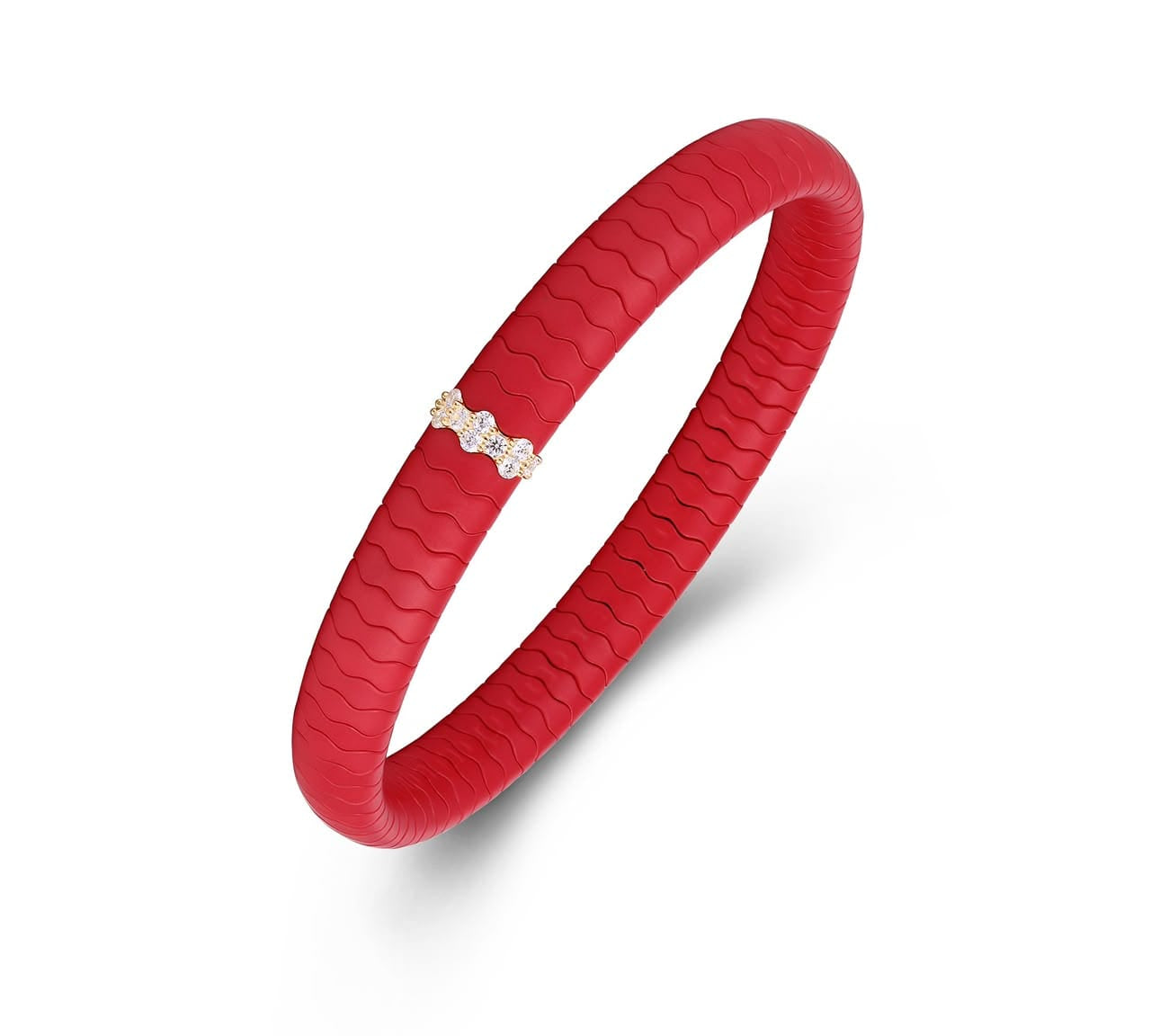 Bracelets XS:  45mm / 1 / Red 18K Gold Color Ceramic and Diamond Wave Stretch Bracelet
