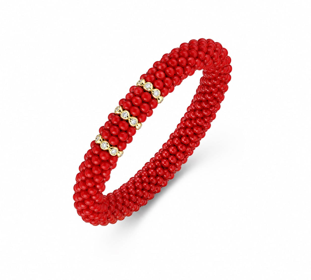Bracelets XS:  45mm / 1 / Red 18K Gold Puffy Color Ceramic and Diamond Wave Stretch Bracelet