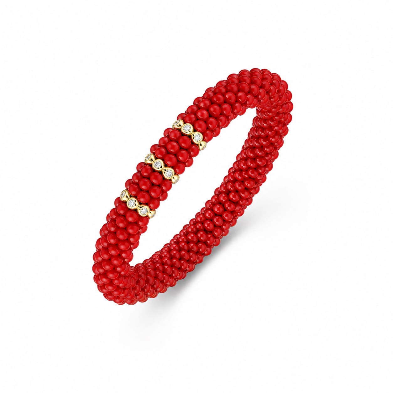 Bracelets XS:  45mm / 1 / Red 18K Gold Puffy Color Ceramic and Diamond Wave Stretch Bracelet