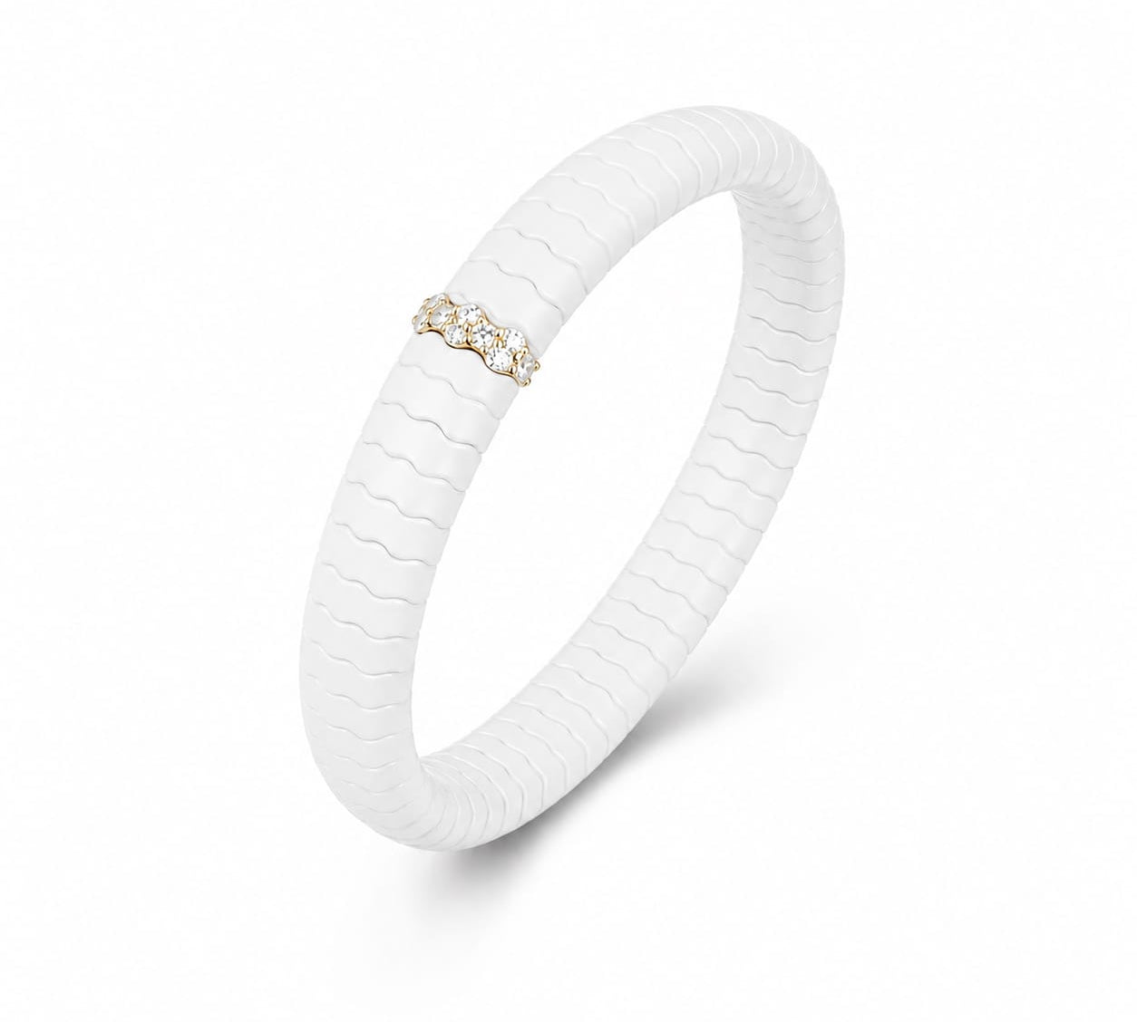 Bracelets XS:  45mm / 1 / White 18K Gold Color Ceramic and Diamond Wave Stretch Bracelet