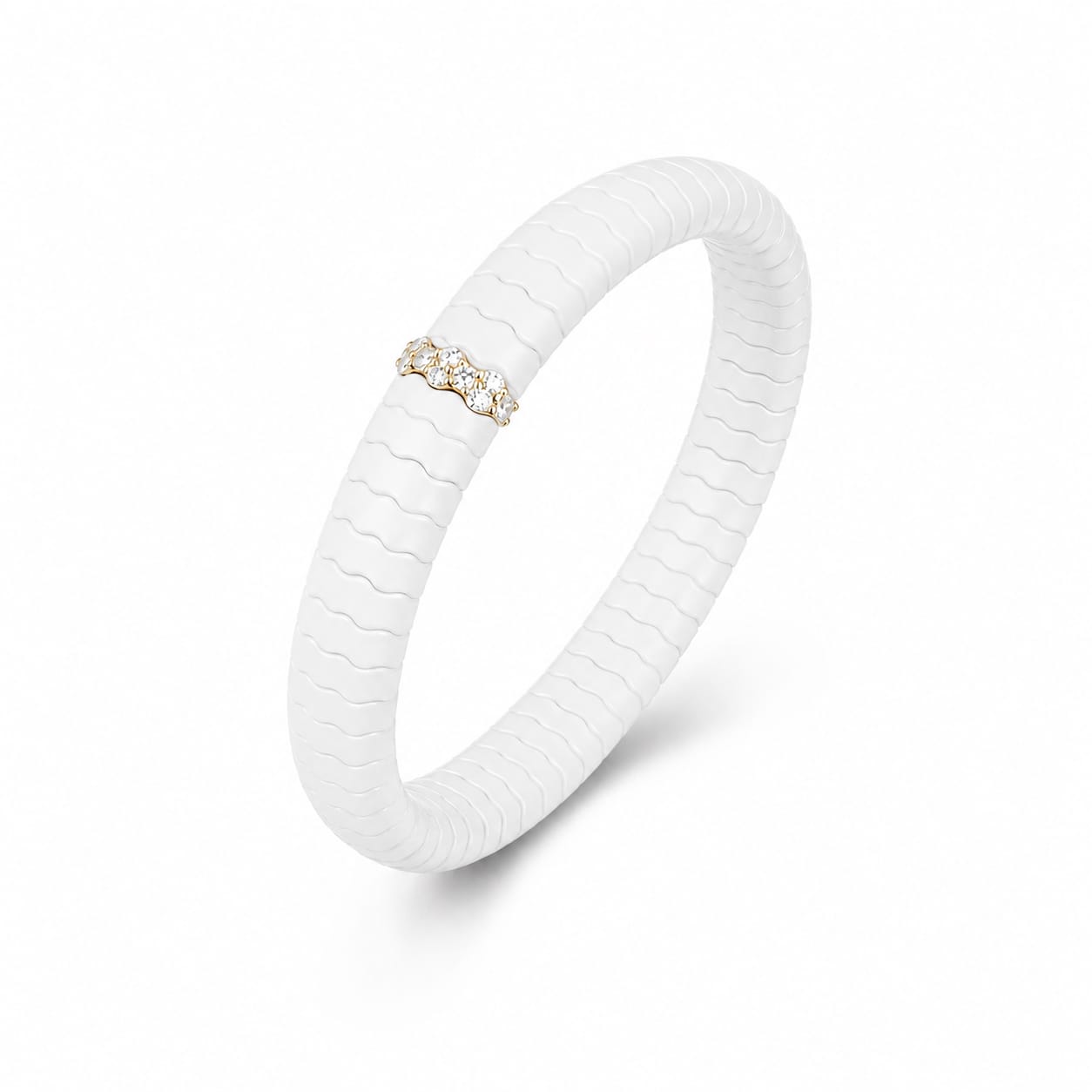Bracelets XS:  45mm / 1 / White 18K Gold Color Ceramic and Diamond Wave Stretch Bracelet