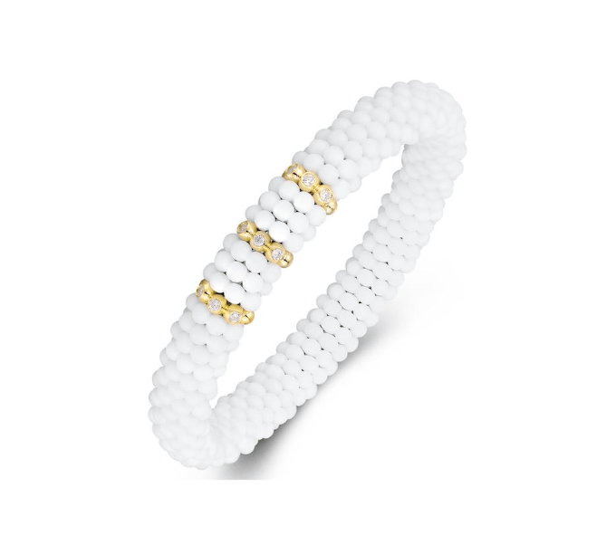 Bracelets XS:  45mm / 1 / White 18K Gold Puffy Color Ceramic and Diamond Wave Stretch Bracelet