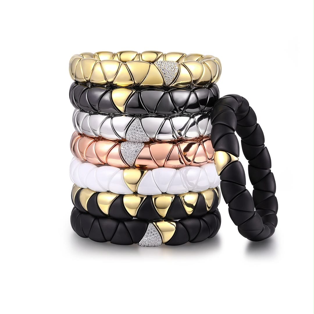 Bracelets XS:  45mm / Black Ceramic / 1 18K Gold Over Ceramic and Diamond Triangle Stretch Bracelet
