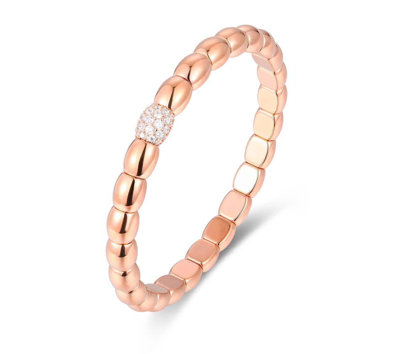Bracelets XS:  45mm / Rose Gold / 1 Diamond Barrels 18K Gold Over Ceramic and Diamond Barrel Stretch Bracelet