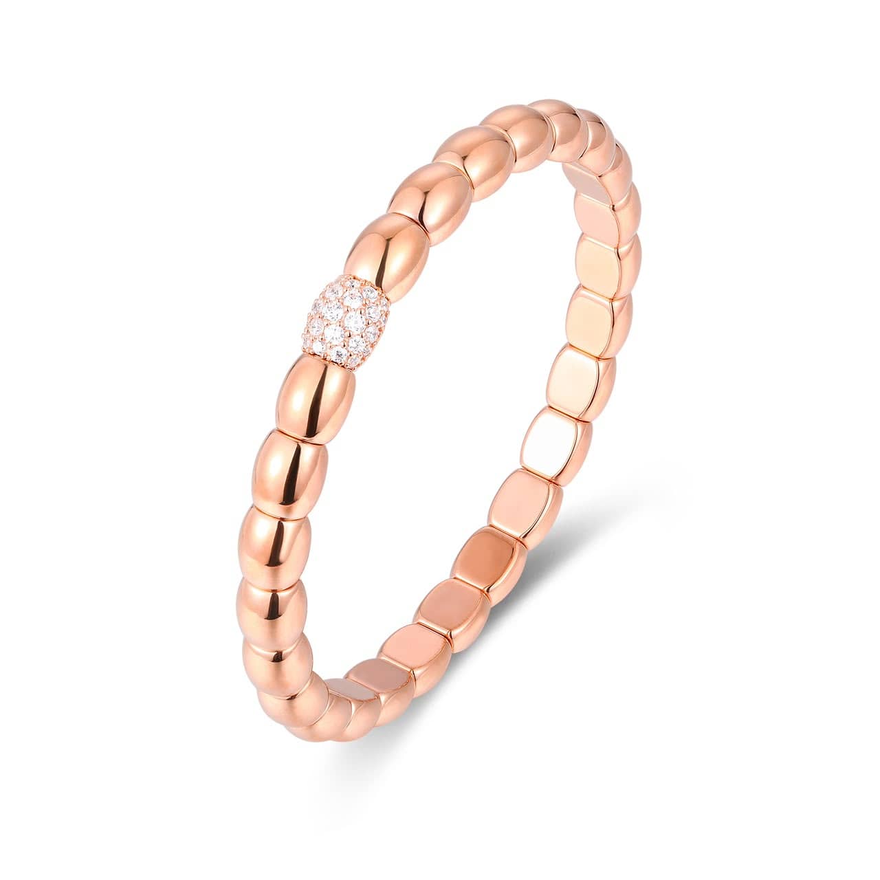 Bracelets XS:  45mm / Rose Gold / 1 Diamond Barrels 18K Gold Over Ceramic and Diamond Barrel Stretch Bracelet