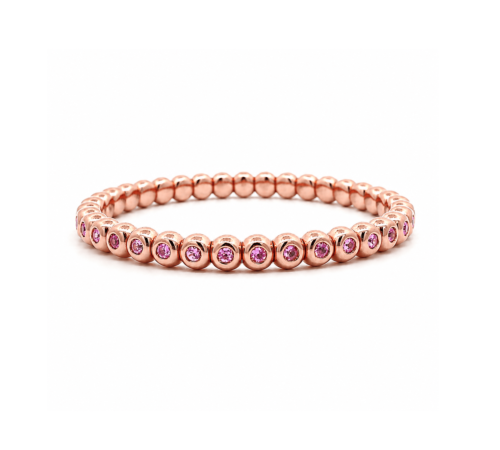 Bracelets XS:  45mm / Rose Gold 18K Gold And Pink Sapphire Bezel Set Stretch Tennis Bracelet
