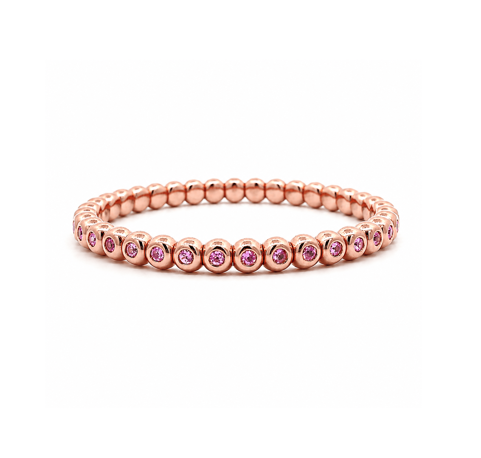 Bracelets XS:  45mm / Rose Gold 18K Gold And Pink Sapphire Bezel Set Stretch Tennis Bracelet