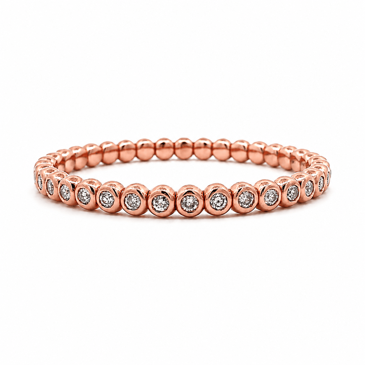 Bracelets XS:  45mm / Rose Gold 18K Gold And White Diamond Bezel Set Stretch Bracelet