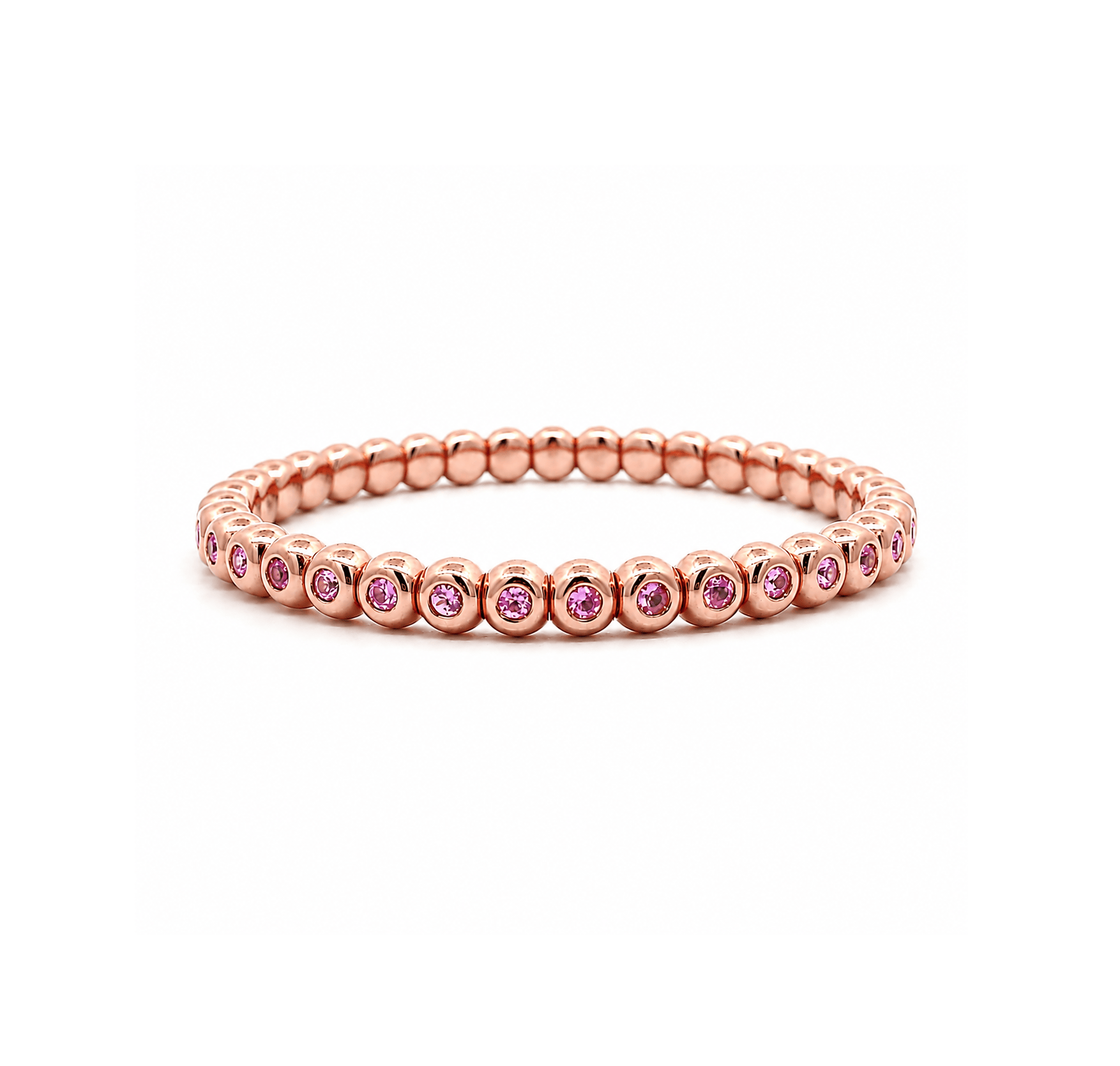 Bracelets XS:  45mm / Rose Gold 18K Gold Over Ceramic and Pink Sapphire Bezel Stretch Tennis Bracelet