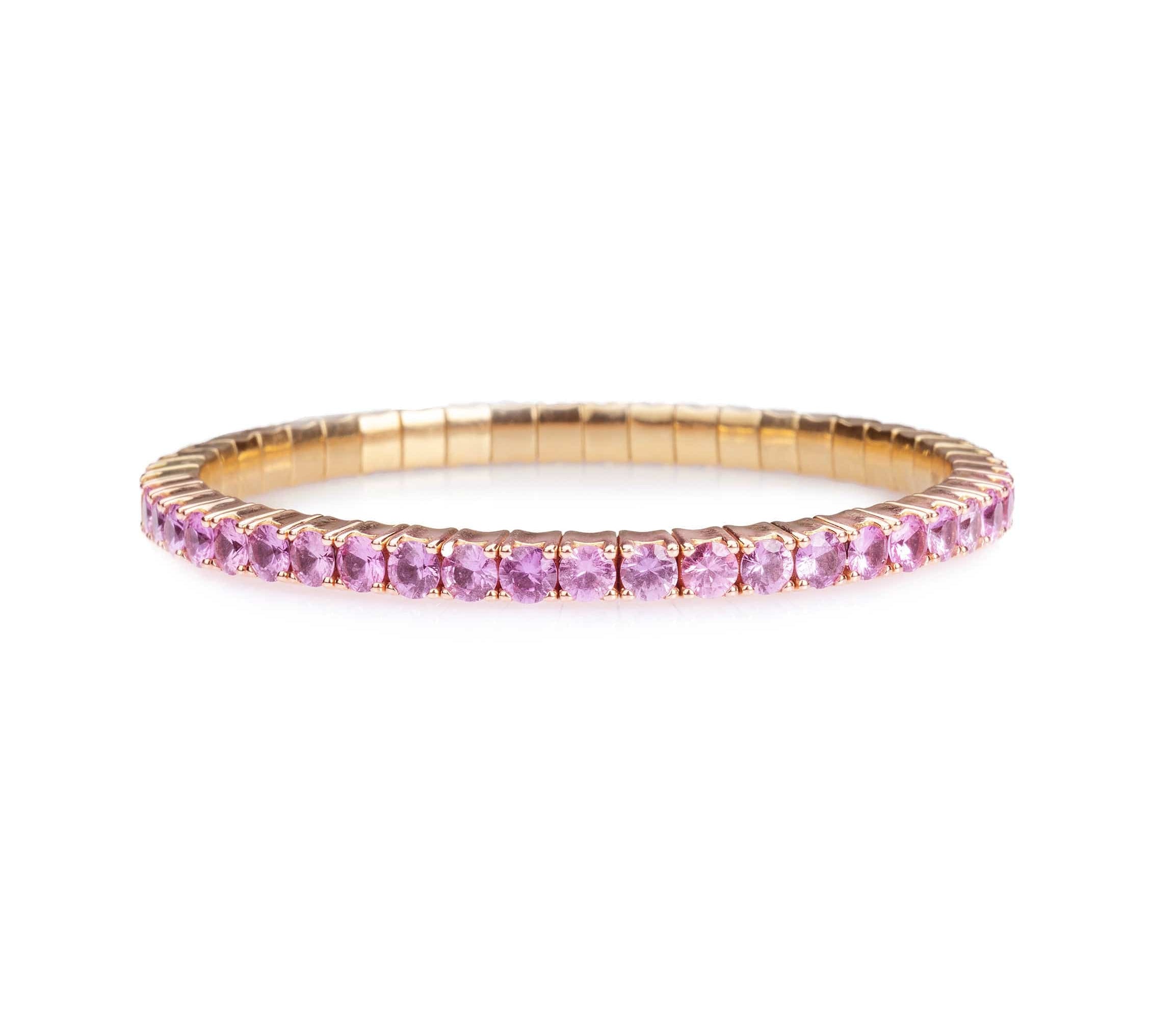 Bracelets XS:  45mm / Rose Gold / 2.25-2.94 Carats Pink Sapphires TW 18K Gold Stretch & Stack Pink Sapphire Bracelet, 2.25-8.58 Carats