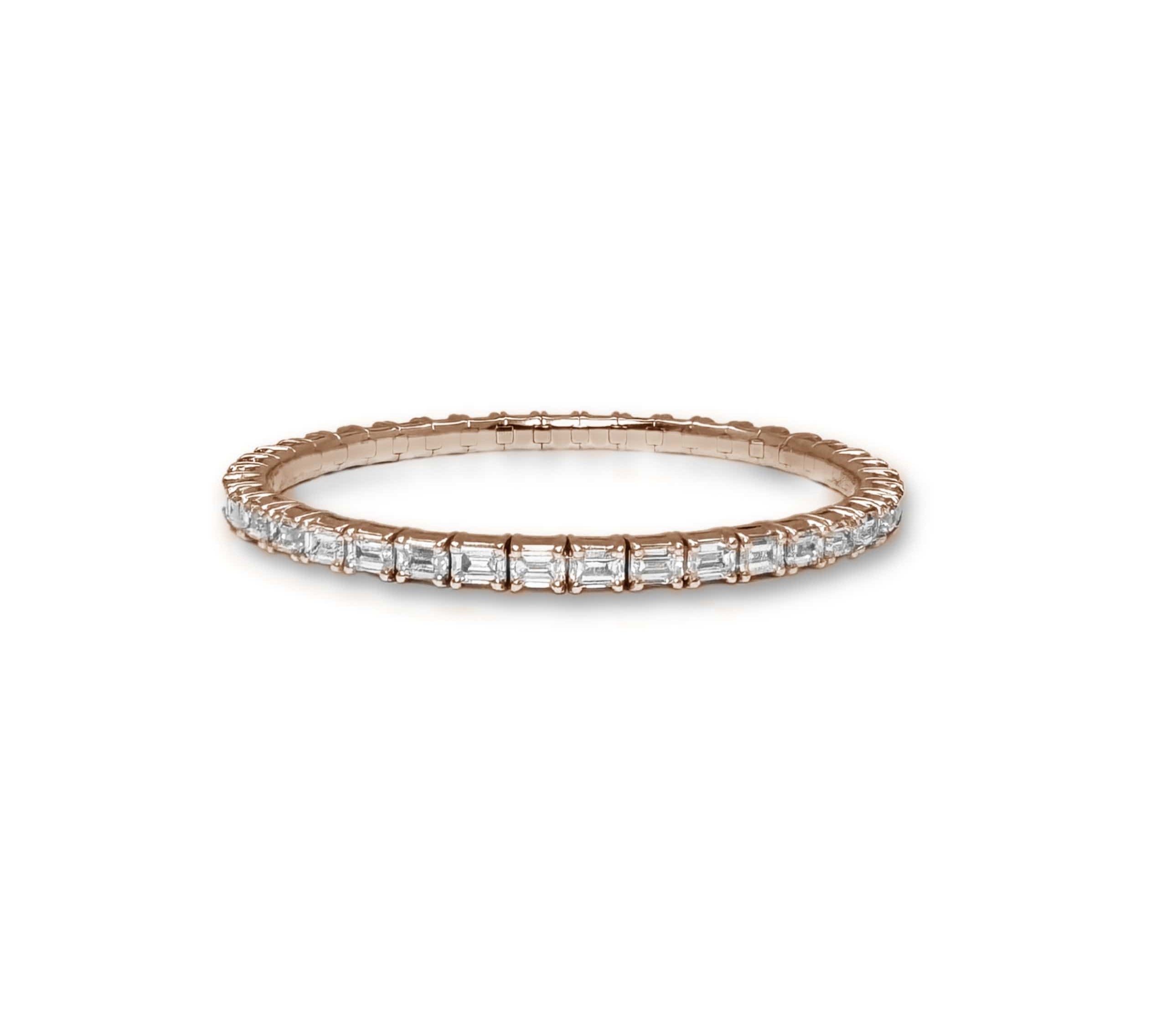 Bracelets XS:  45mm / Rose Gold / 8.2-10.6 Carats Emerald Cut Diamonds TW 18K Gold Stretch & Stack Emerald Cut  Diamond Tennis Bracelet, 8.0 Carats