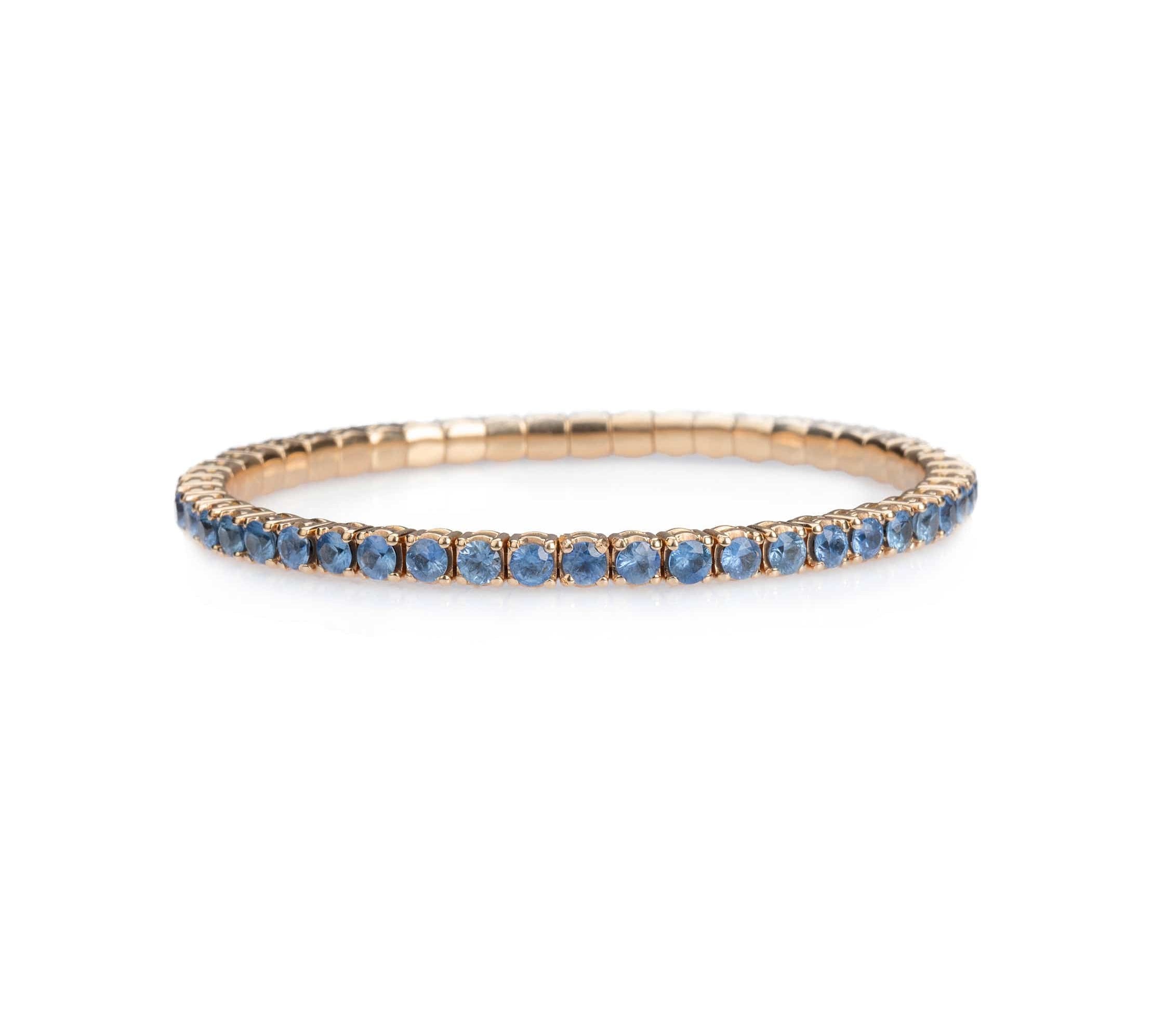 Bracelets XS:  45mm / Rose Gold / 8.55-10.83 Carats Blue Sapphire TW 18K Gold Stretch & Stack Sky Blue Sapphire Tennis Bracelet, 8.55-18 Carats