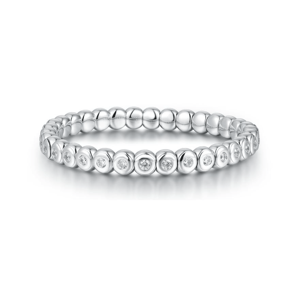 Bracelets XS:  45mm / White Gold / 1 18K Gold Over Ceramic and Diamond Bezel Stretch Tennis Bracelet