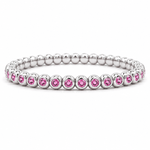 Bracelets XS:  45mm / White Gold 18K Gold And Pink Sapphire Bezel Set Stretch Tennis Bracelet