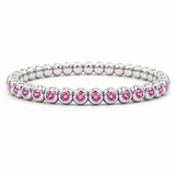 Bracelets XS:  45mm / White Gold 18K Gold And Pink Sapphire Bezel Set Stretch Tennis Bracelet