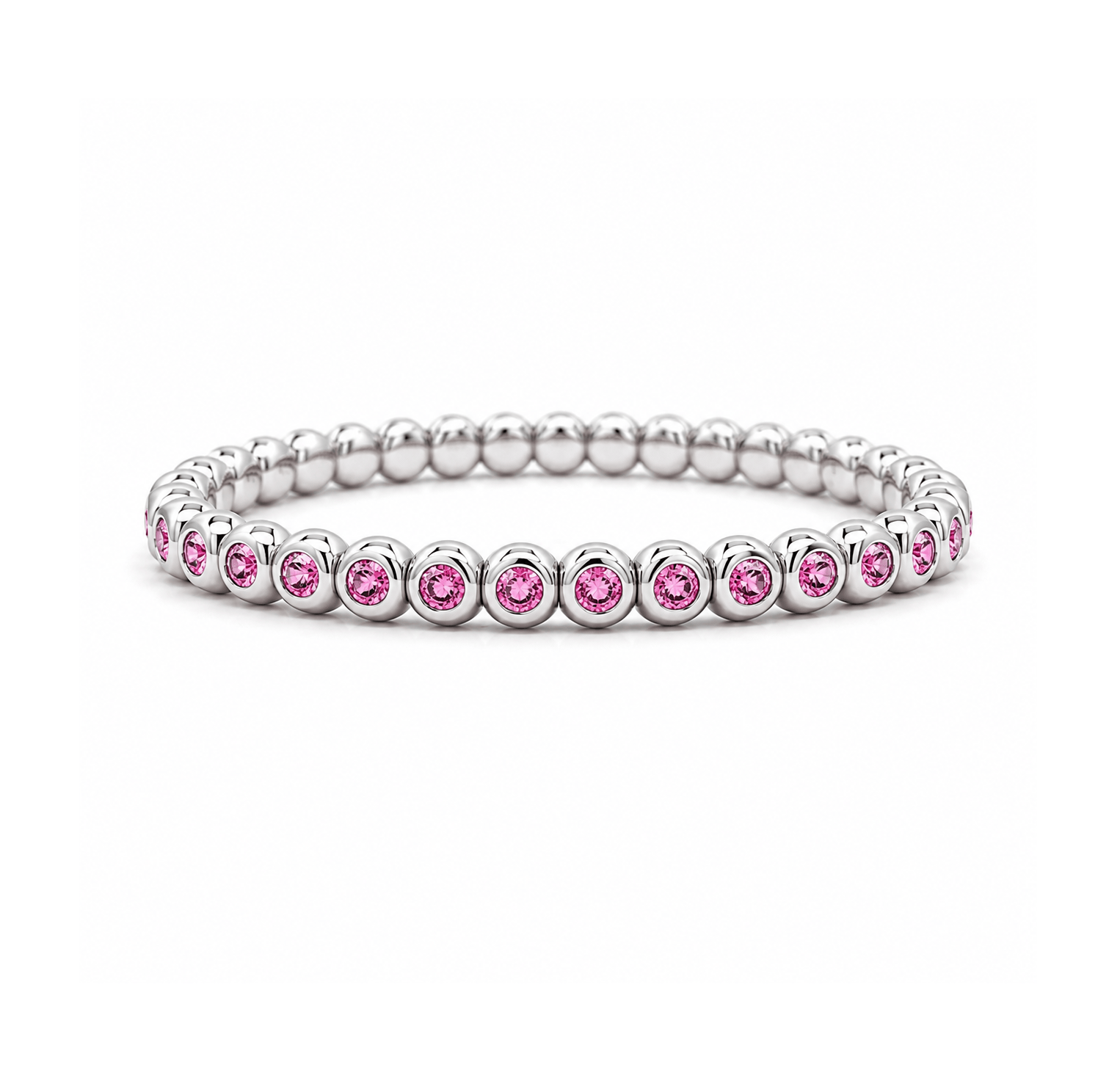 Bracelets XS:  45mm / White Gold 18K Gold And Pink Sapphire Bezel Set Stretch Tennis Bracelet