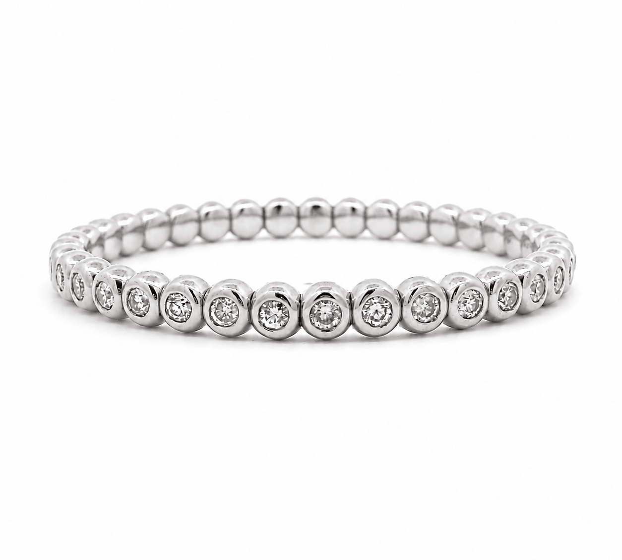 Bracelets XS:  45mm / White Gold 18K Gold And White Diamond Bezel Set Stretch Bracelet