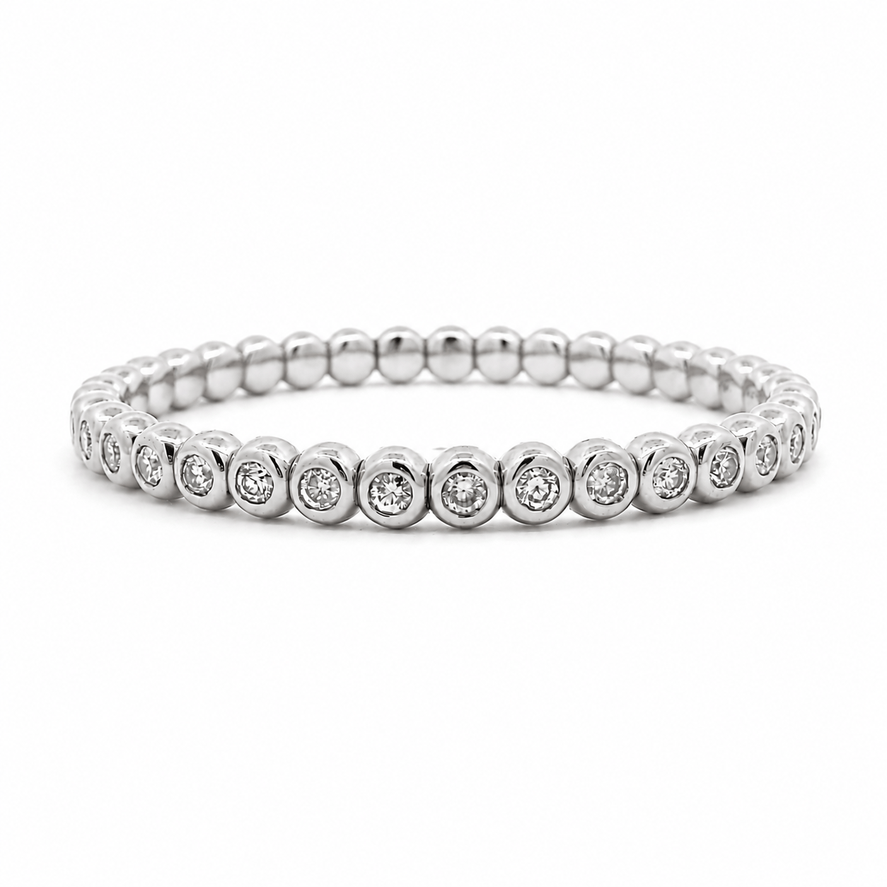 Bracelets XS:  45mm / White Gold 18K Gold And White Diamond Bezel Set Stretch Bracelet