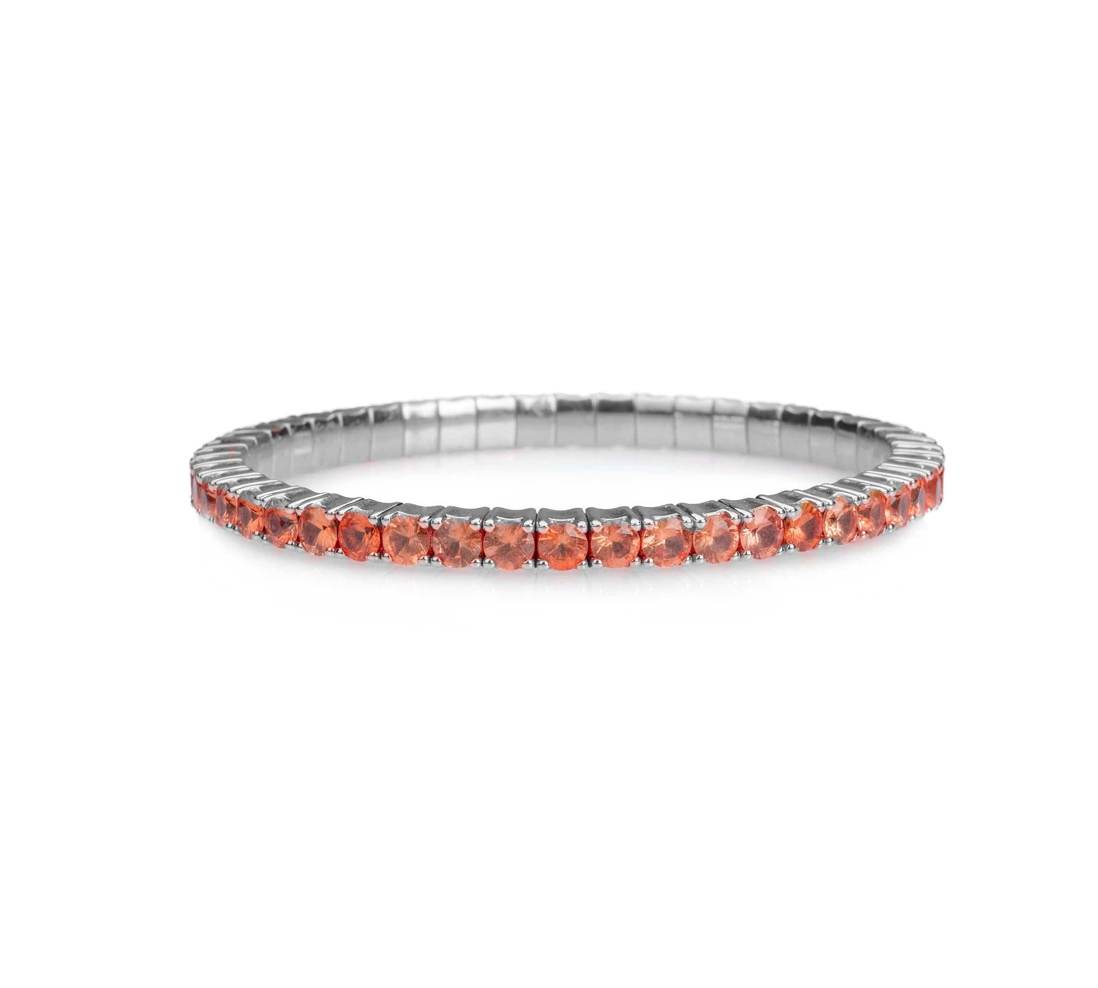 Bracelets XS:  45mm / White Gold / 2.25-2.94 Carats Orange Sapphire TW 18K Gold Stretch & Stack Orange Sapphire Tennis Bracelet, 2.25-8.58 Carats
