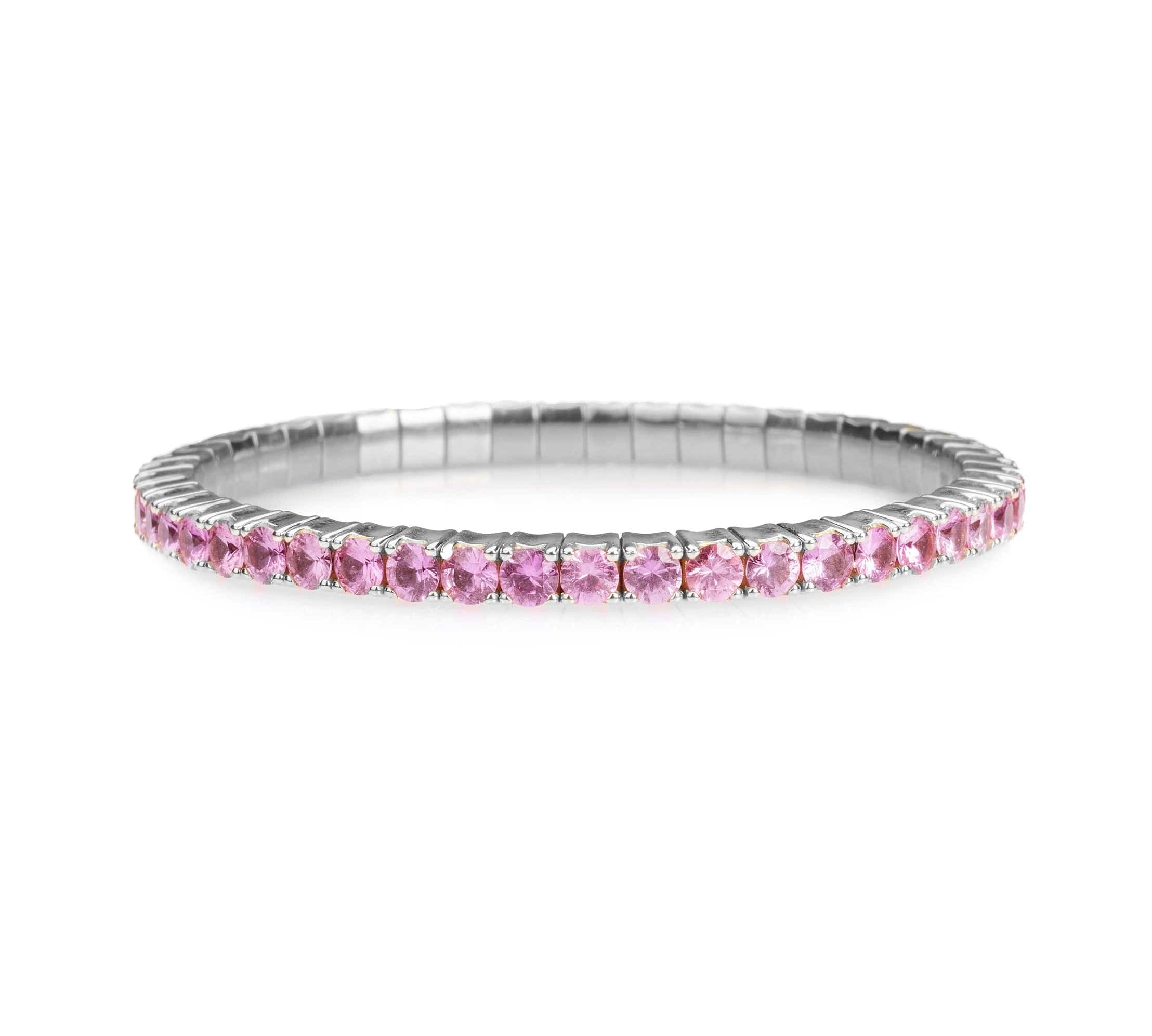 Bracelets XS:  45mm / White Gold / 2.25-2.94 Carats Pink Sapphires TW 18K Gold Stretch & Stack Pink Sapphire Bracelet, 2.25-8.58 Carats