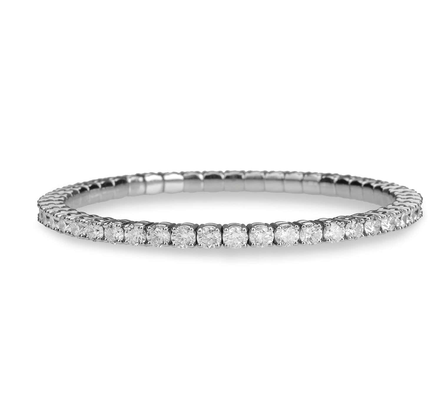 Bracelets XS:  45mm / White Gold / 5.20-6.6 Carats Diamonds TW 18K Stretch & Stack Round Diamond Tennis Bracelet, 6.0 Carats, Lab Grown