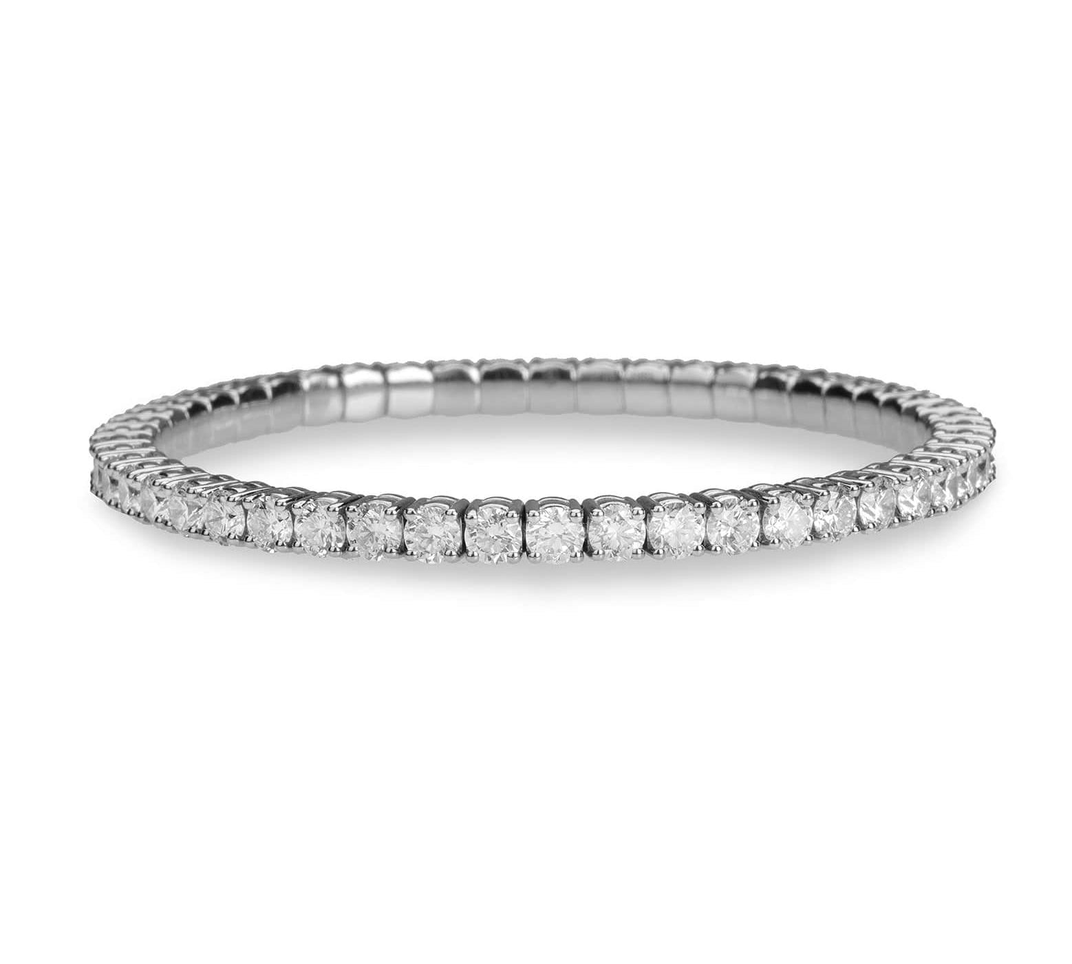 Bracelets XS:  45mm / White Gold / 6.75-8.55 Carats Diamonds TW 18K Gold Stretch & Stack Round Diamond Tennis Bracelet, 8.0 Carats, Lab Grown
