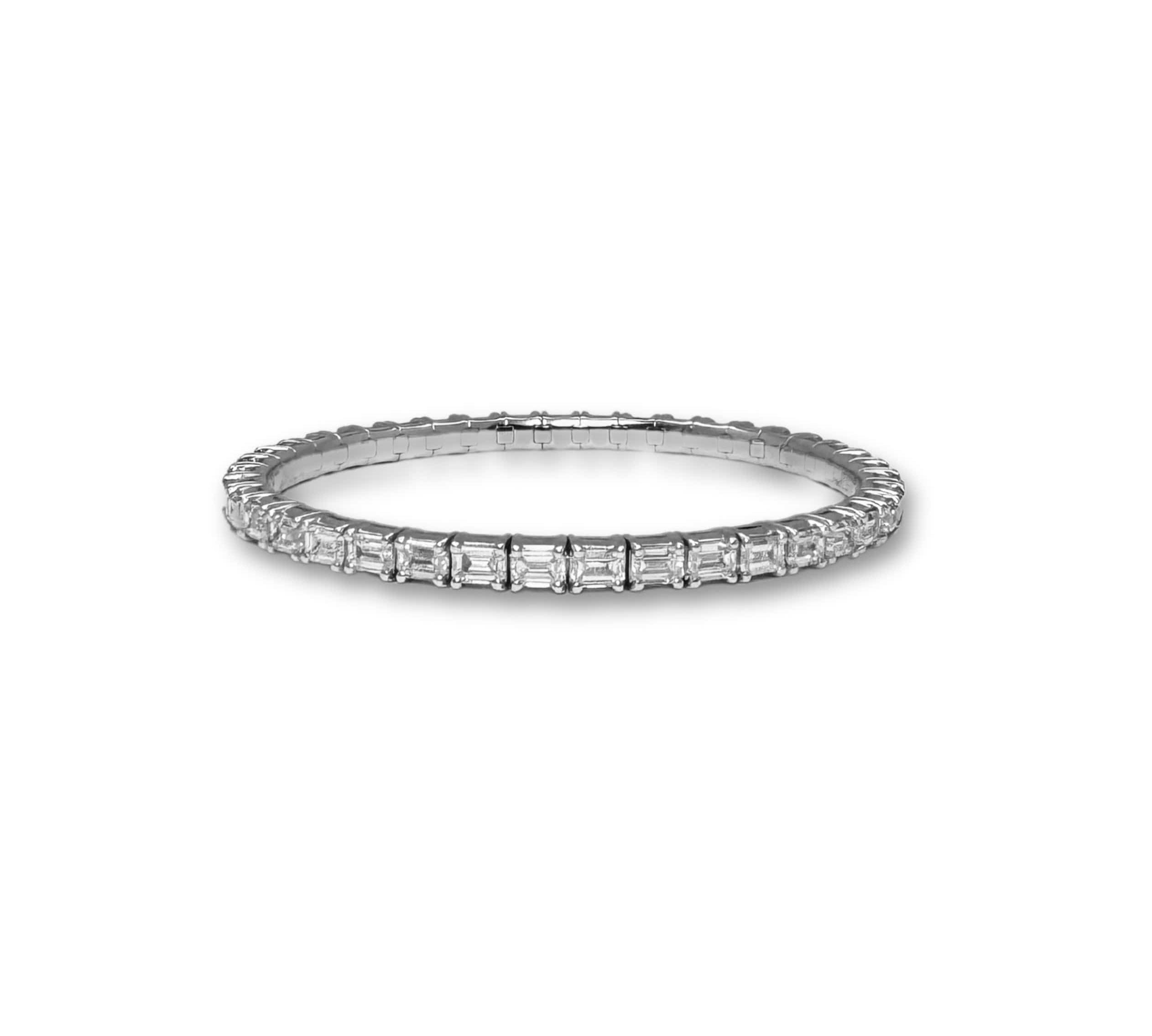 Bracelets XS:  45mm / White Gold / 8.2-10.6 Carats Emerald Cut Diamonds TW 18K Gold Stretch & Stack Emerald Cut  Diamond Tennis Bracelet, 8.0 Carats