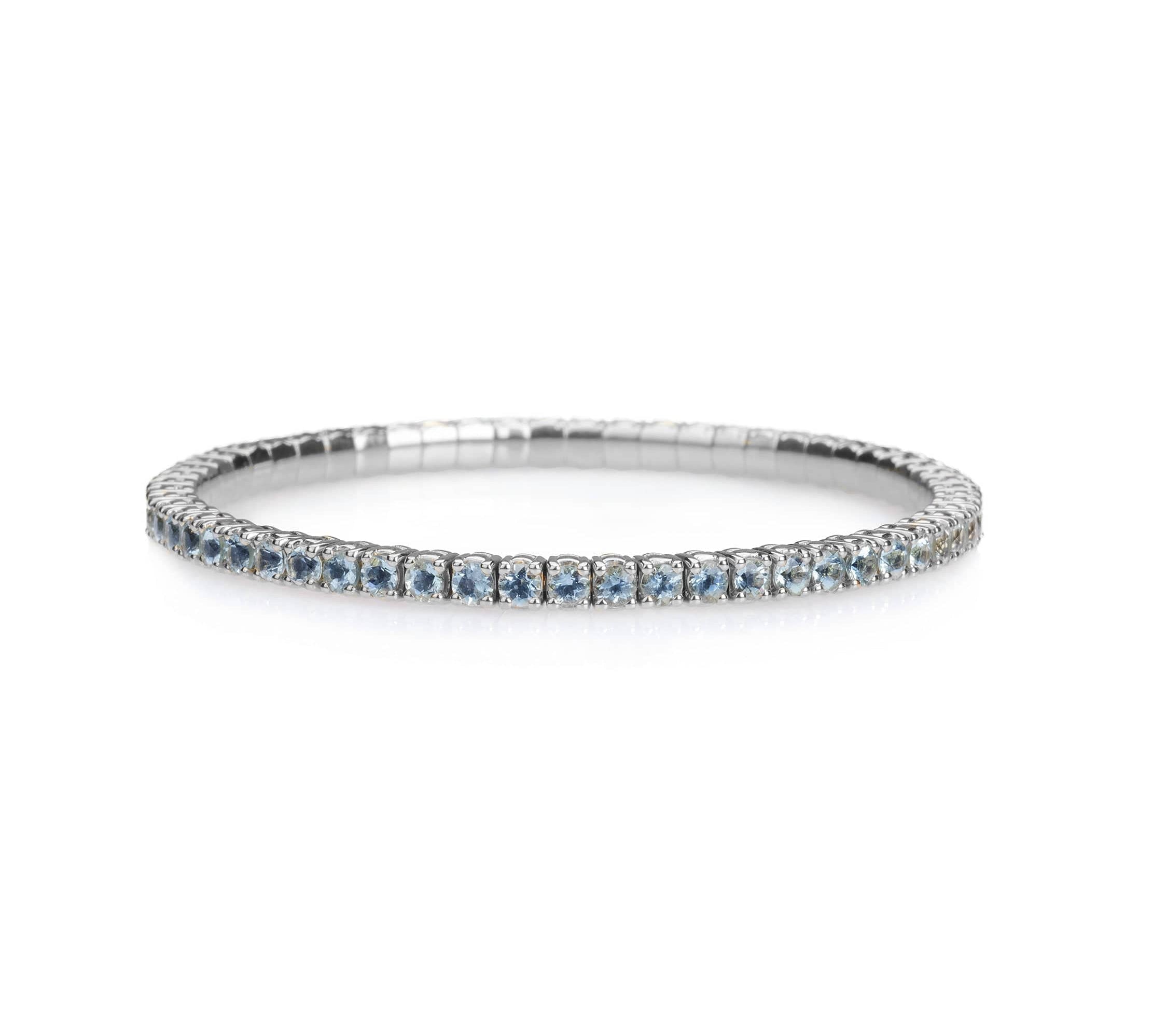 Bracelets XS:  45mm / White Gold / 8.55-10.83 Carats Aquamarine Gemstones TW Stretch & Stack Aquamarine Tennis Bracelet, 8.55-18 Carats