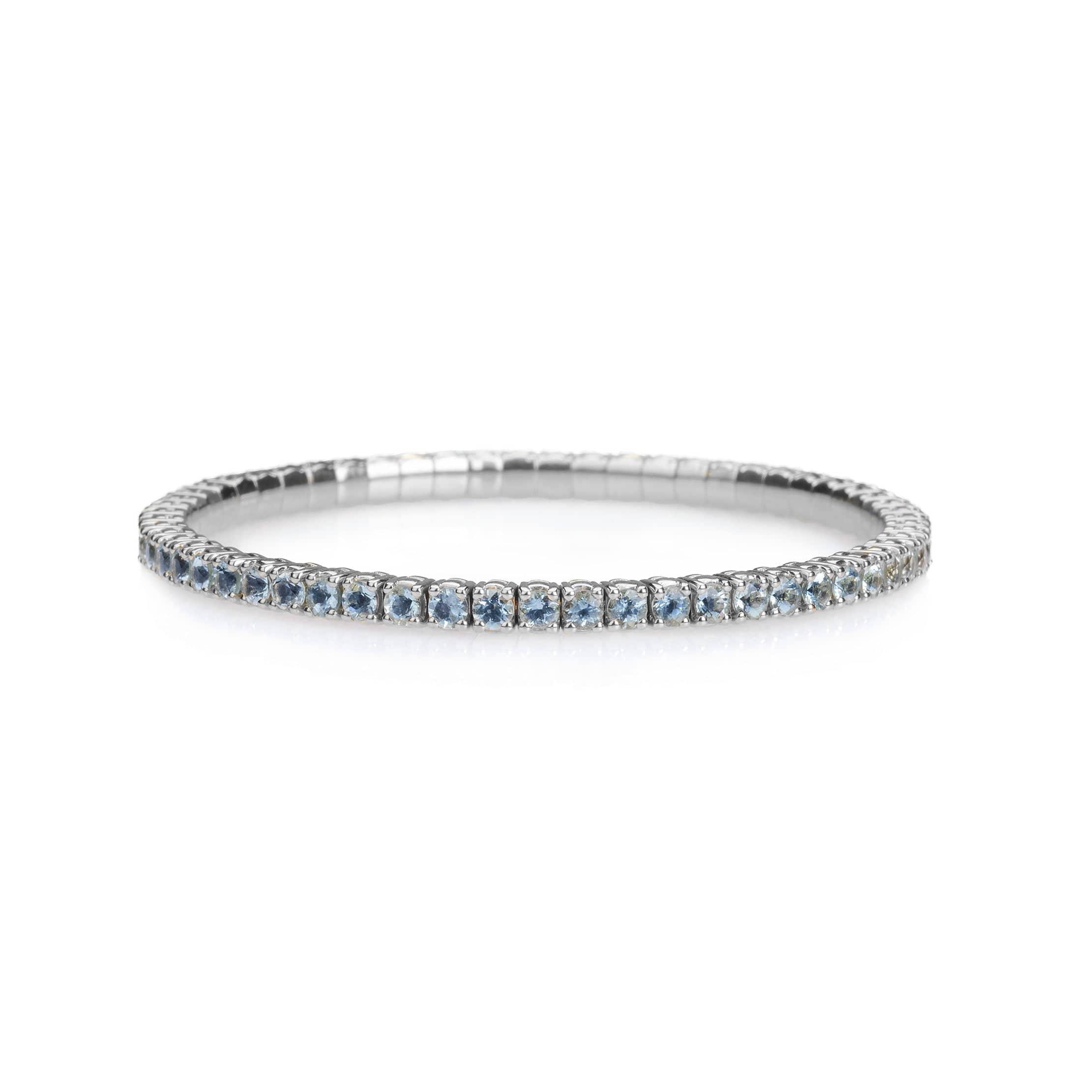 Bracelets XS:  45mm / White Gold / 8.55-10.83 Carats Aquamarine Gemstones TW Stretch & Stack Aquamarine Tennis Bracelet, 8.55-18 Carats