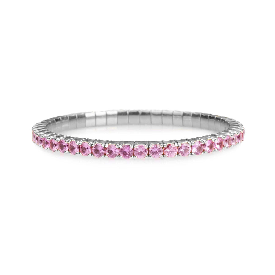 Bracelets XS:  45mm / White Gold / 8.55-10.83 Carats Pink Sapphires TW 18K Gold Stretch & Stack Pink Sapphire Tennis Bracelet, 8.55-18 Carats