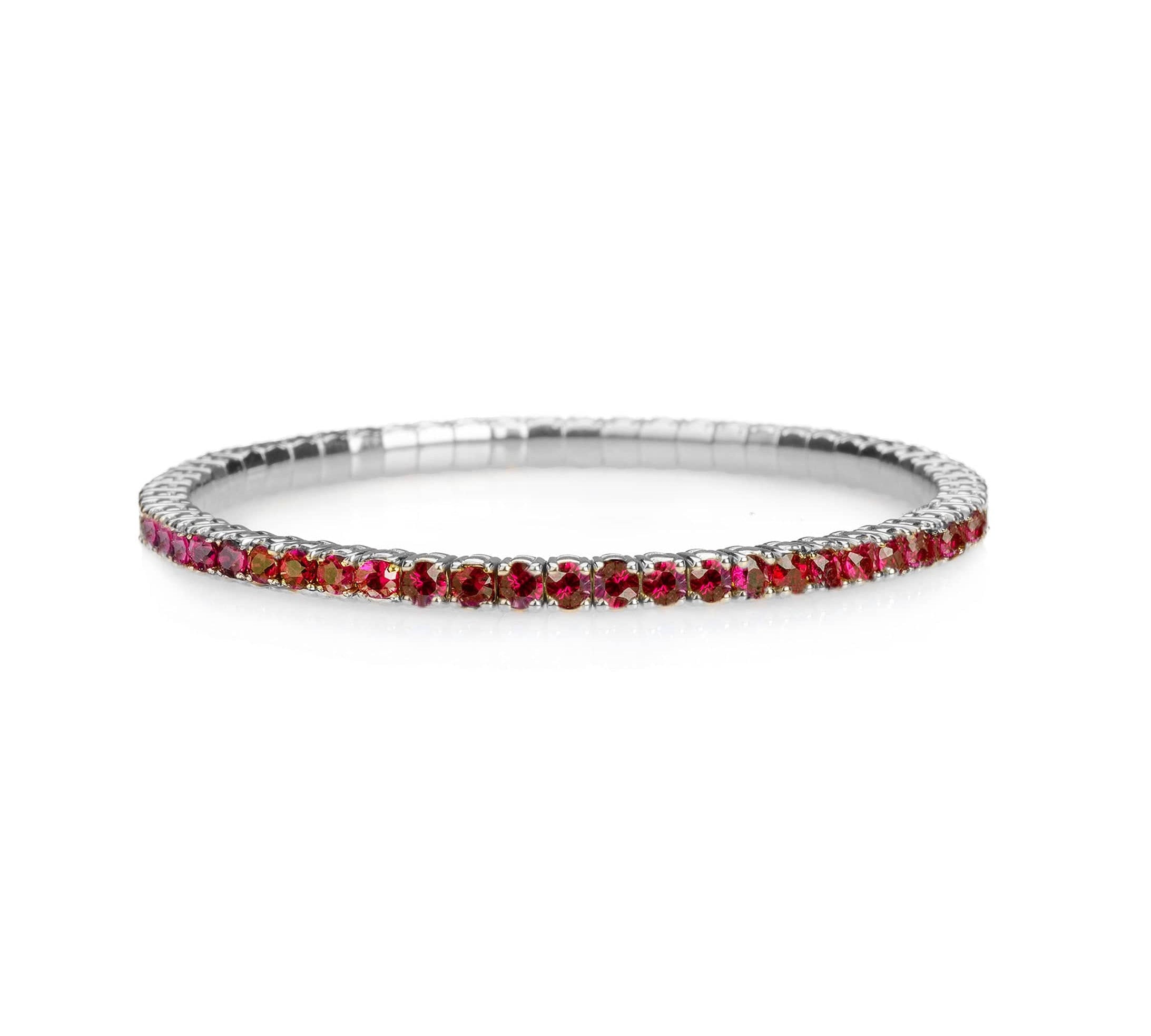 Bracelets XS:  45mm / White Gold / 8.55-10.83 Carats Rubies TW 18K Gold Stretch & Stack Ruby Tennis Bracelet, 8.55-18 Carats