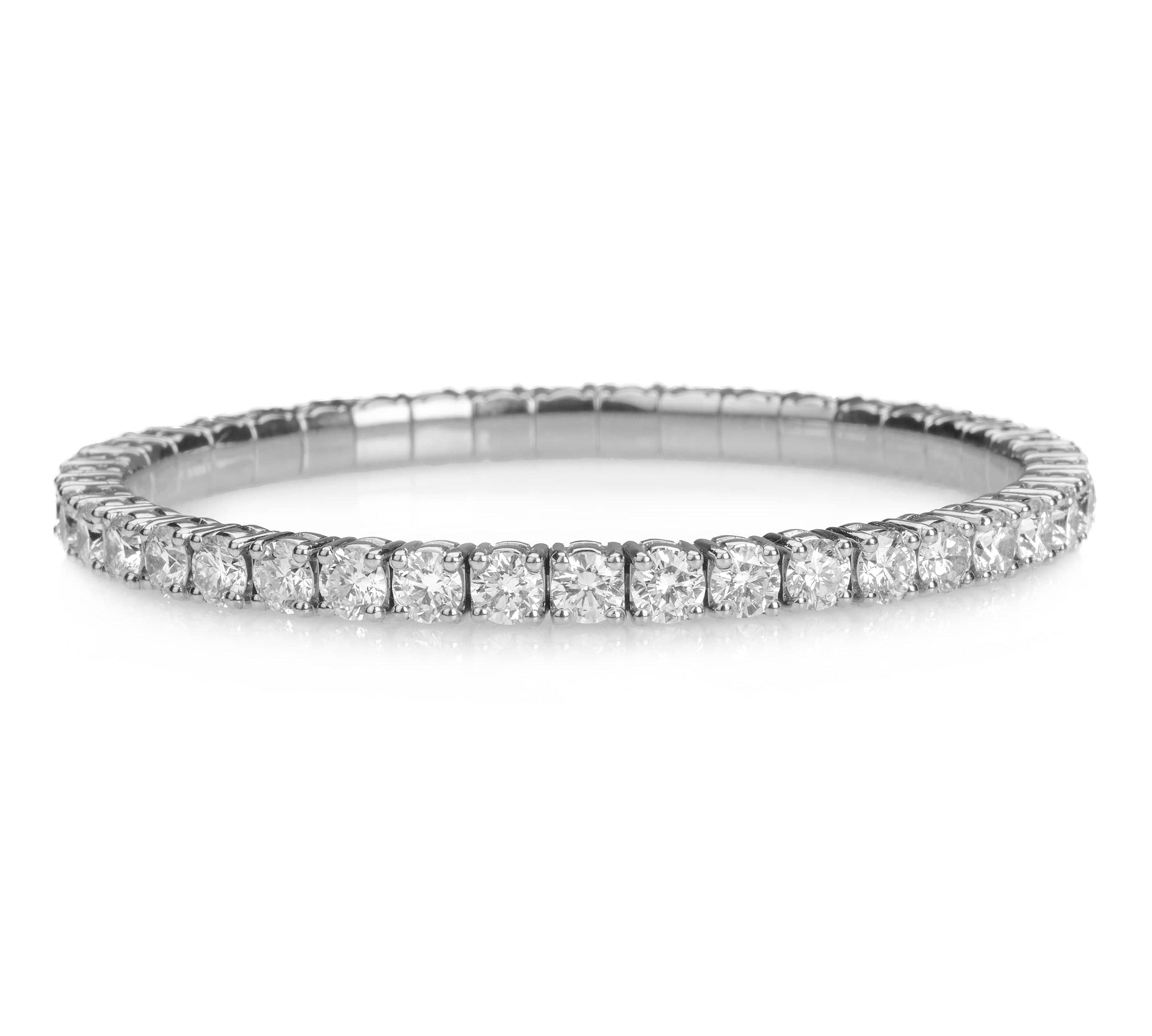 Bracelets XS:  45mm / White Gold / 9.0-12.0 Carats Diamonds TW 18K Gold Stretch & Stack Round Diamond Tennis Bracelet, 10.2 Carats, Lab Diamonds